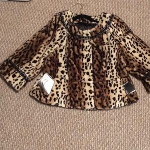 NWT, FAUX FUR,Terry Lewis designer,size LARGE, Cropped Swing Jacket,Bell Sleeves